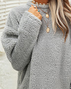 Suéter Longo de Inverno em Fleece Aconchegante com Bolsos para Mulheres