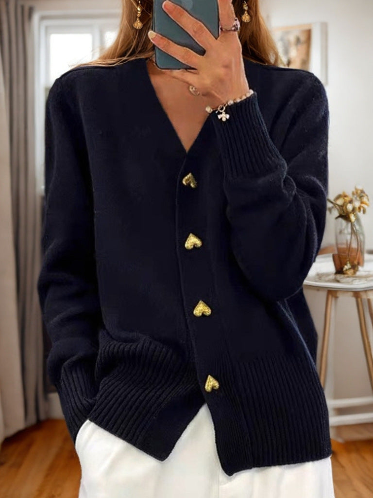 Kira - Cardigan de Tricô com Botões em Coração