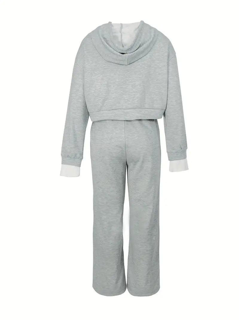 Conjunto Feminino de Dois Peças: Moletom com Capuz e Calças Amplas