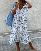 Serphine | Vestido Feminino com Decote em V e Estampa de Folhas