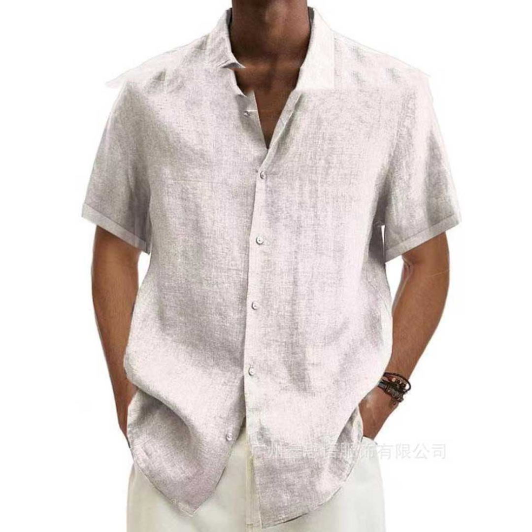 Camisa Casual Masculina de Manga Curta com Botões
