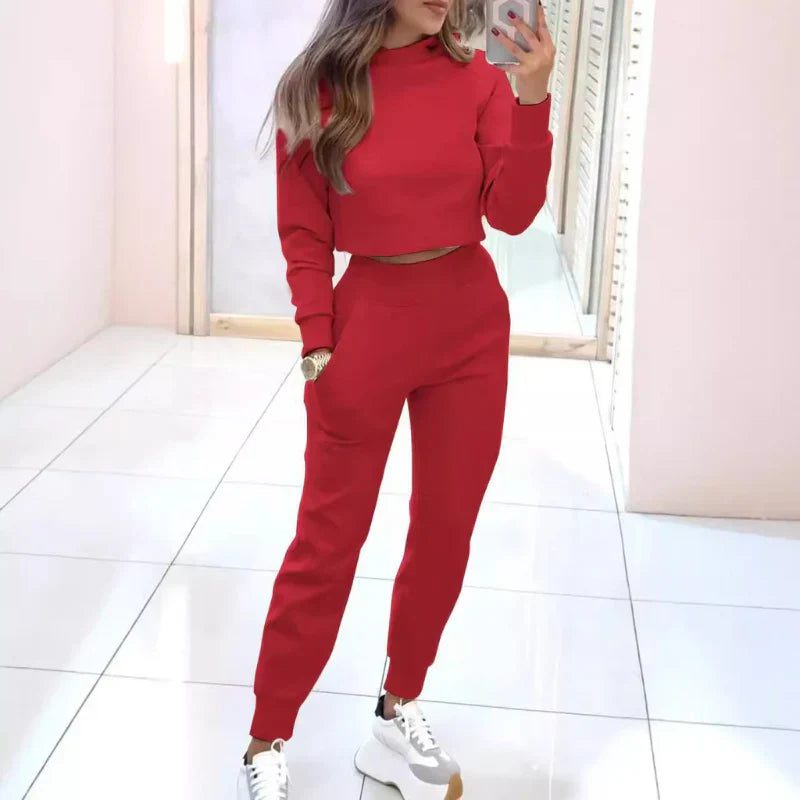 Conjunto Feminino Confortável de Duas Peças com Suéter Cortado
