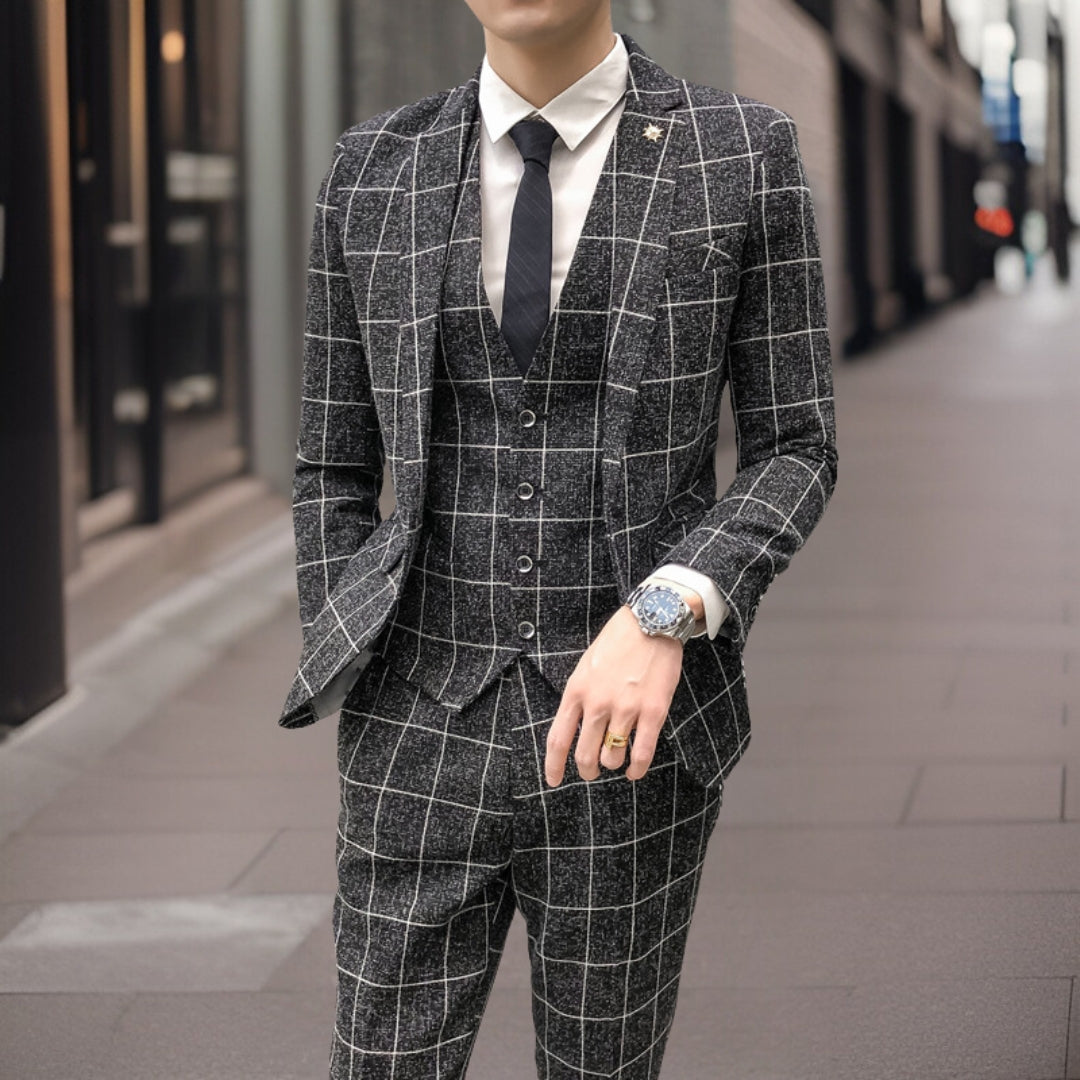 Conjunto de Terno Três Peças em Estampa Xadrez Masculina | Ideal para Convidados de Casamento