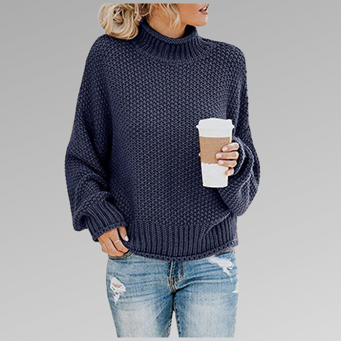 Suéter Oversized de Gola Alta em Malha de Cable para Mulheres