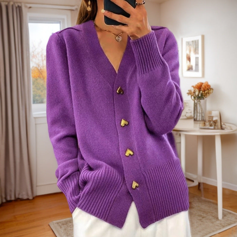 Kira - Cardigan de Tricô com Botões em Coração