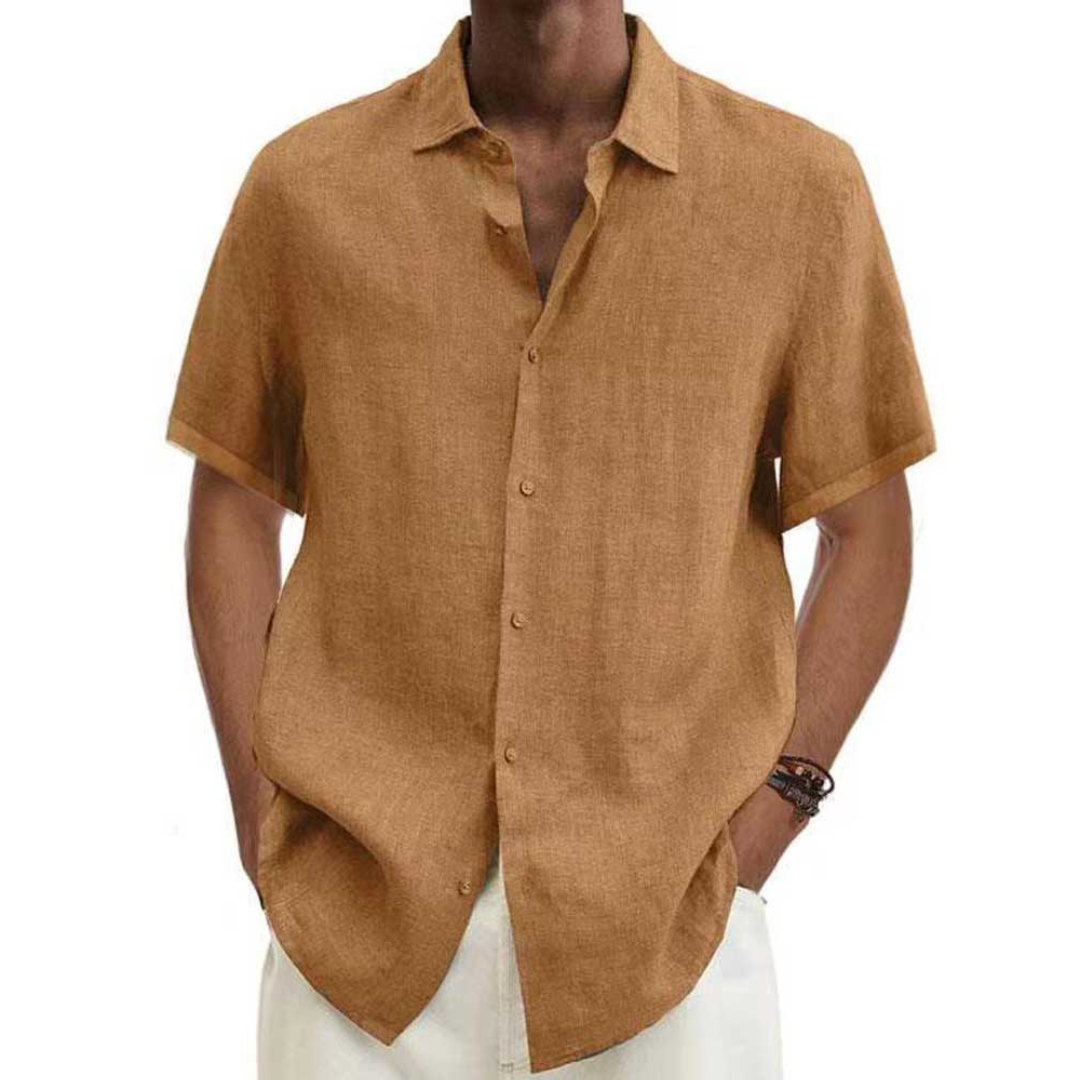 Camisa Casual Masculina de Manga Curta com Botões
