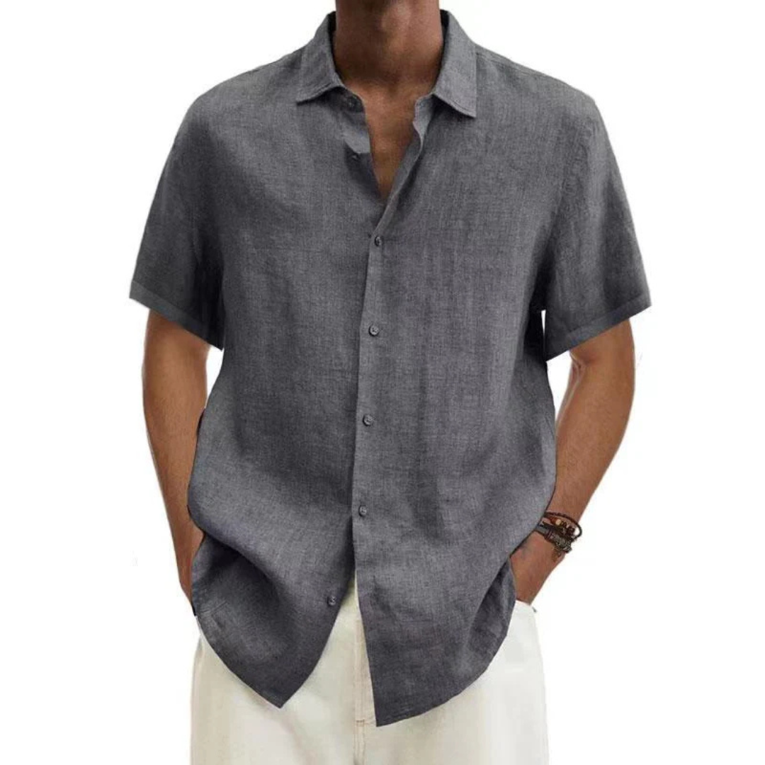 Camisa Casual Masculina de Manga Curta com Botões