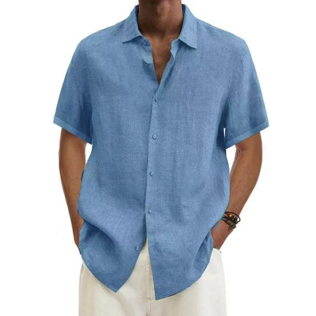 Camisa Casual Masculina de Manga Curta com Botões