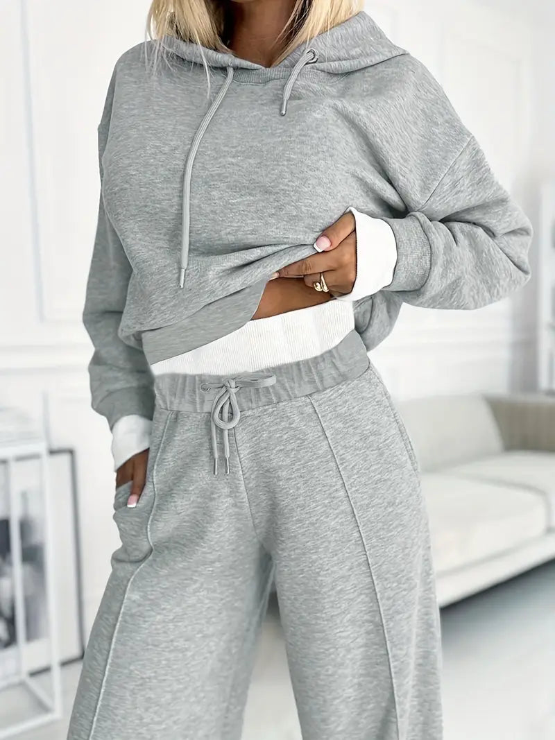 Conjunto Feminino de Dois Peças: Moletom com Capuz e Calças Amplas