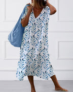 Serphine | Vestido Feminino com Decote em V e Estampa de Folhas