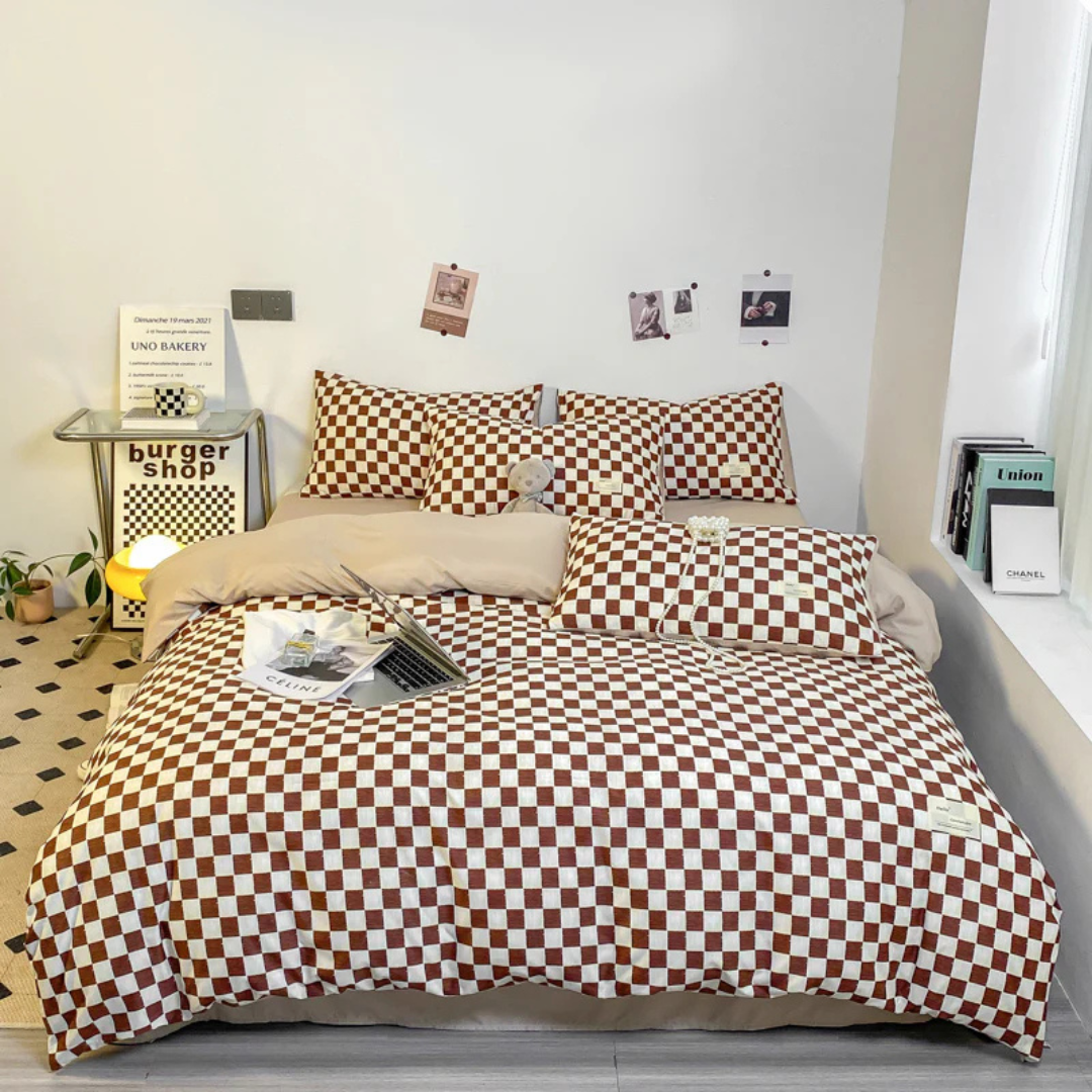 Cashu - Conjunto de Cama Luxuoso com Estampa de Xadrez Sofisticada