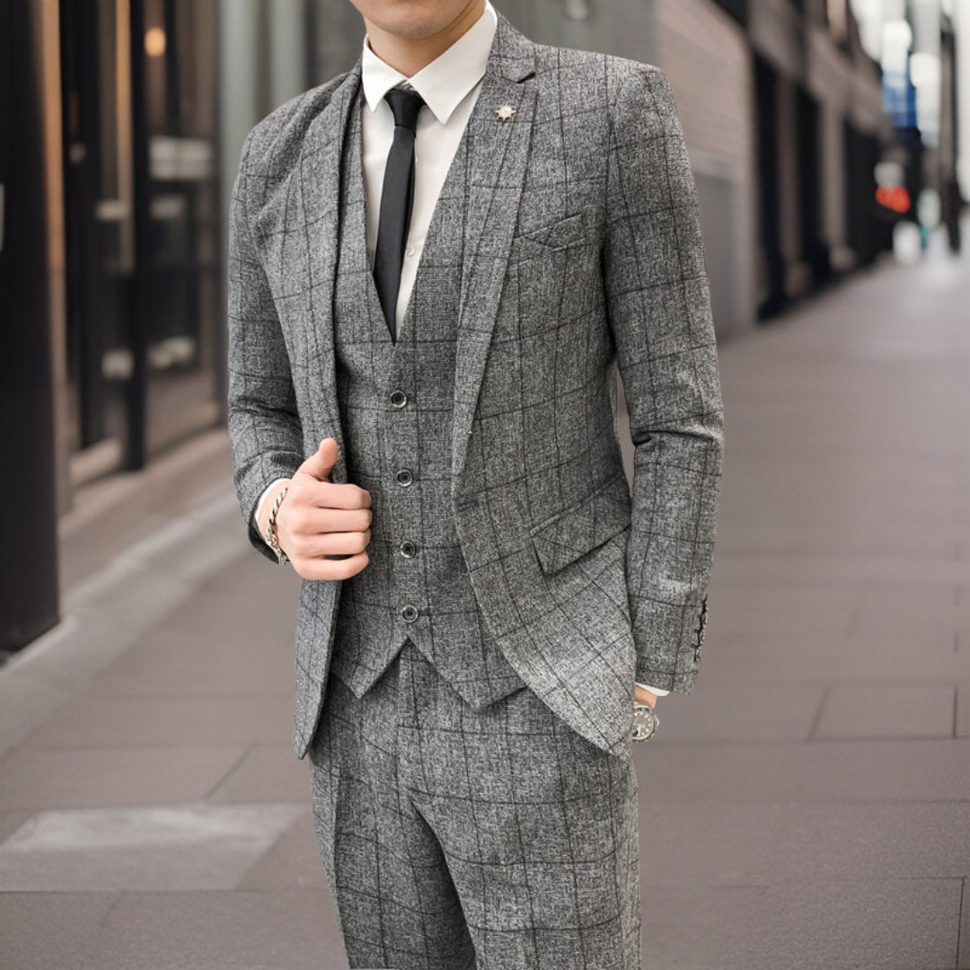 Conjunto de Terno Três Peças em Estampa Xadrez Masculina | Ideal para Convidados de Casamento