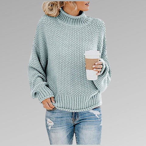 Suéter Oversized de Gola Alta em Malha de Cable para Mulheres
