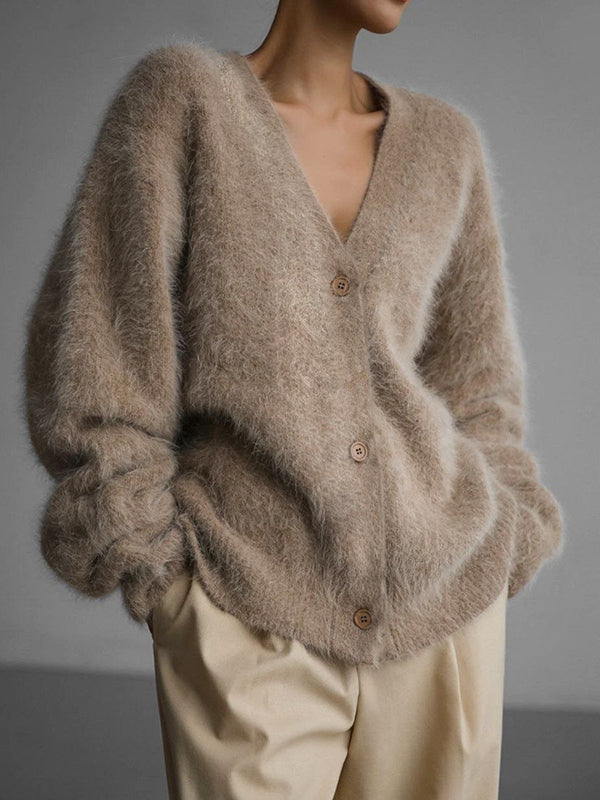 Cardigan Fluffy Oversized com Decote em V Feminino
