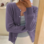 Cardigan Feminino de Malha Suave – Gola Redonda, Fechamento com Botões e Punhos Canelados