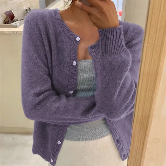 Cardigan Feminino de Malha Suave – Gola Redonda, Fechamento com Botões e Punhos Canelados