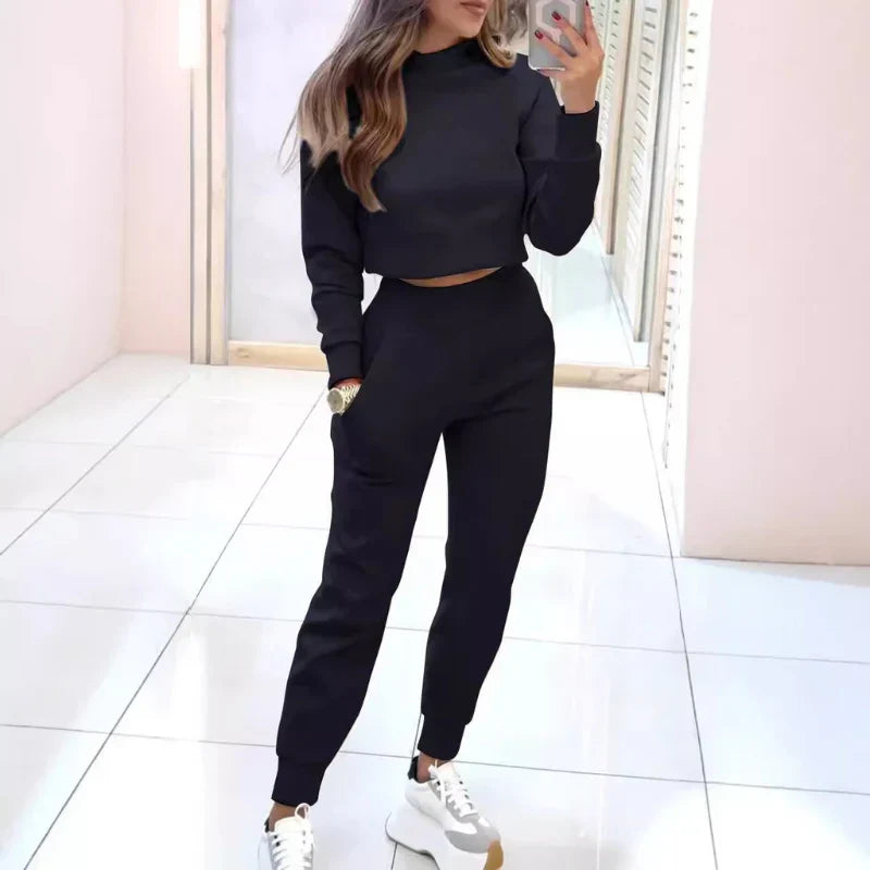 Conjunto Feminino Confortável de Duas Peças com Suéter Cortado