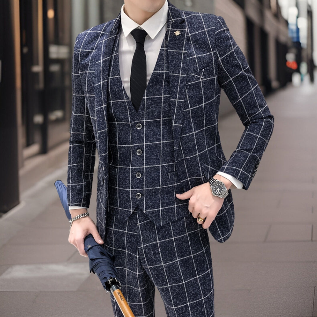 Conjunto de Terno Três Peças em Estampa Xadrez Masculina | Ideal para Convidados de Casamento