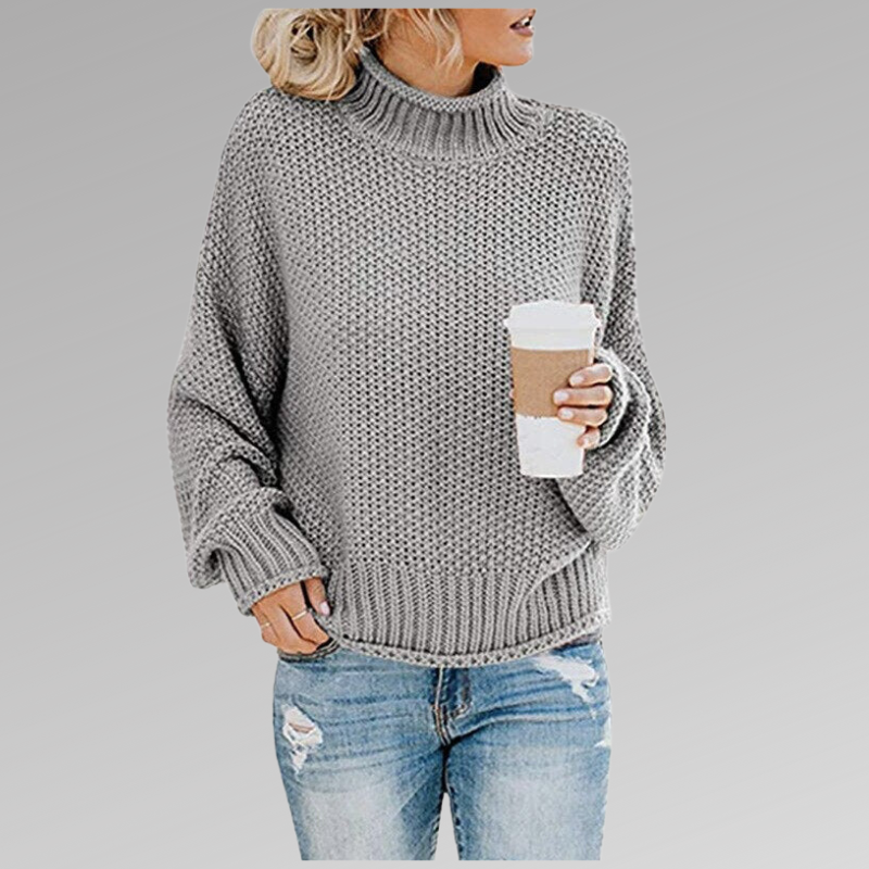 Suéter Oversized de Gola Alta em Malha de Cable para Mulheres