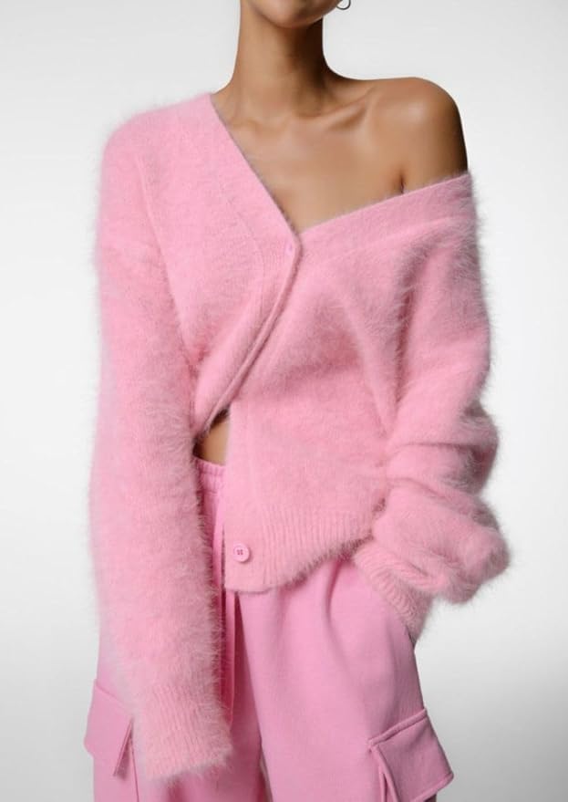 Cardigan Fluffy Oversized com Decote em V Feminino