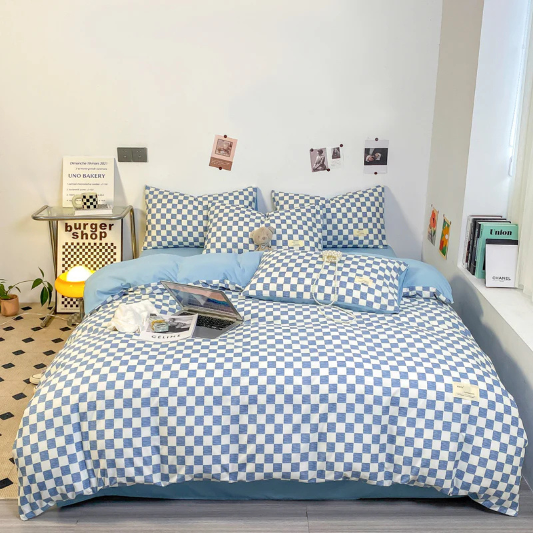 Cashu - Conjunto de Cama Luxuoso com Estampa de Xadrez Sofisticada