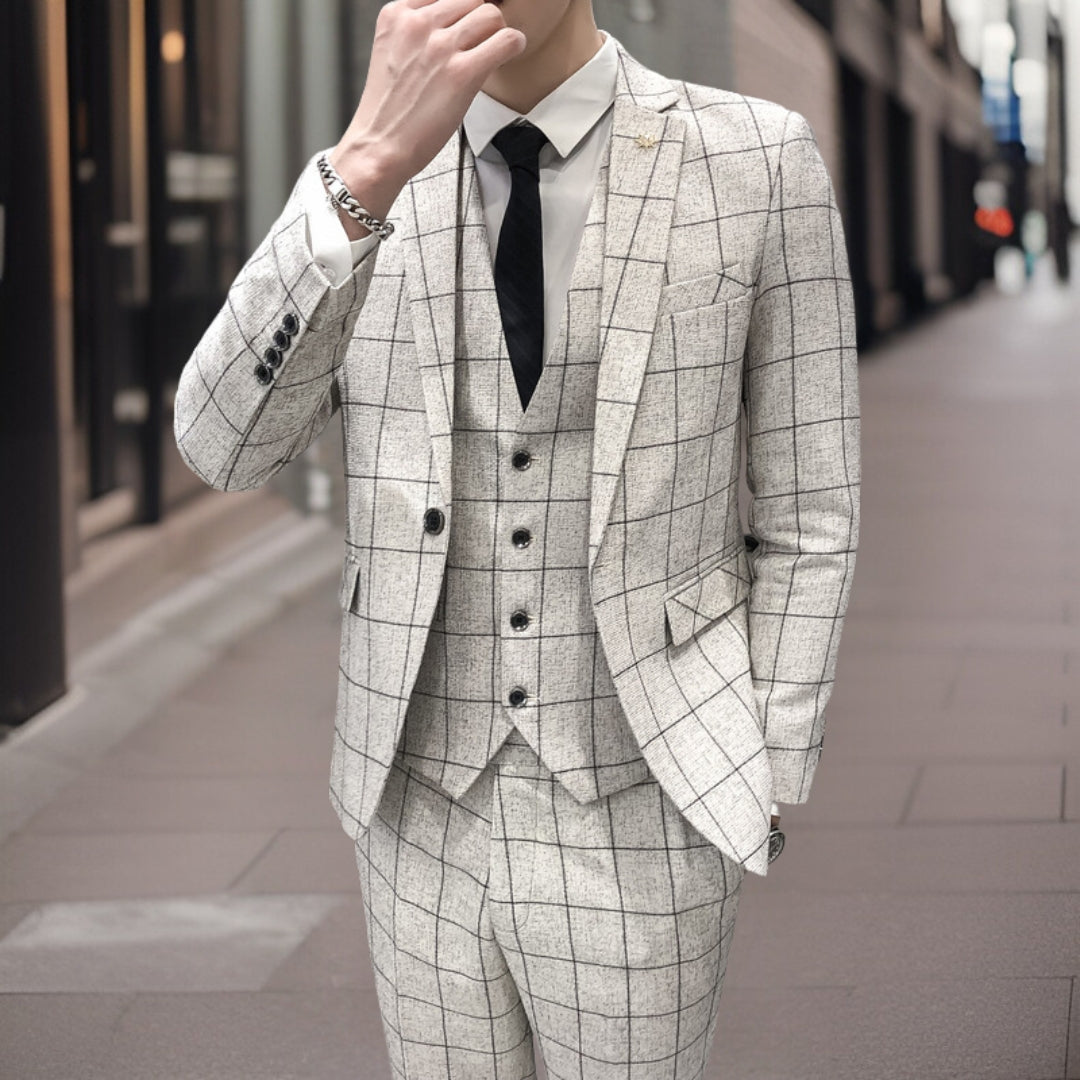 Conjunto de Terno Três Peças em Estampa Xadrez Masculina | Ideal para Convidados de Casamento
