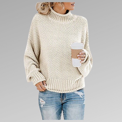 Suéter Oversized de Gola Alta em Malha de Cable para Mulheres