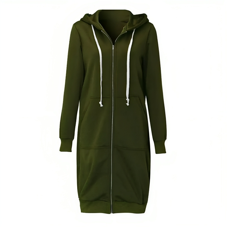 Vestido Midi Esportivo com Capuz e Bolsos com Zíper para Conforto Ideal