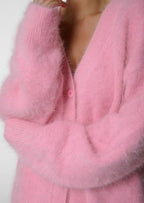 Cardigan Fluffy Oversized com Decote em V Feminino