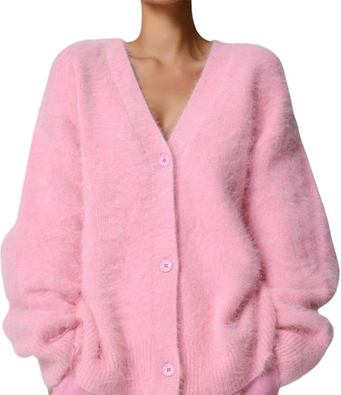 Cardigan Fluffy Oversized com Decote em V Feminino