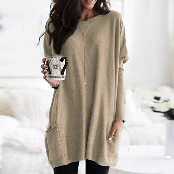 Vestido de Suéter Feminino com Práticos Bolsos