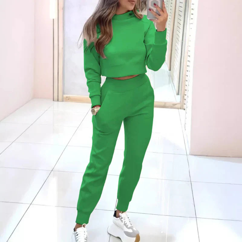 Conjunto Feminino Confortável de Duas Peças com Suéter Cortado