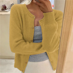 Cardigan Feminino de Malha Suave – Gola Redonda, Fechamento com Botões e Punhos Canelados
