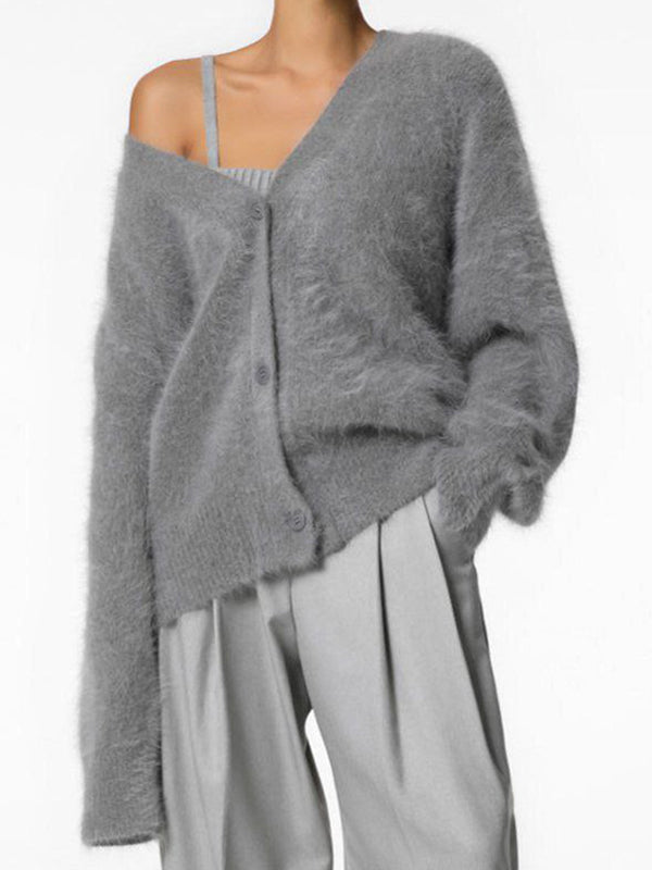 Cardigan Fluffy Oversized com Decote em V Feminino