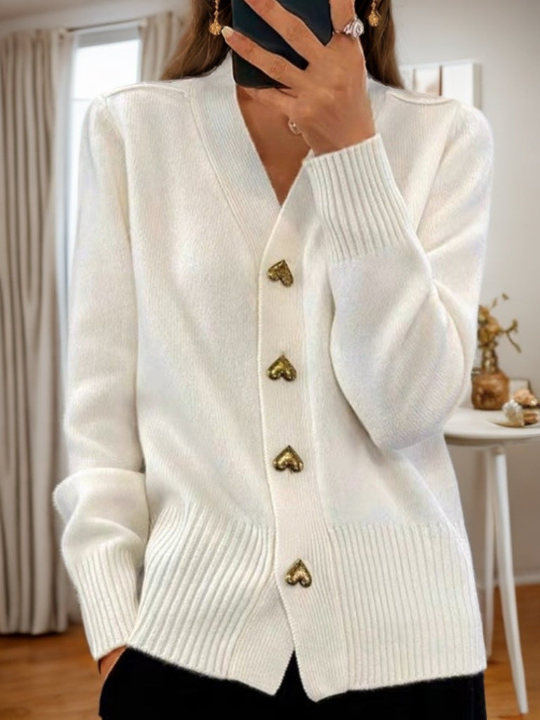 Kira - Cardigan de Tricô com Botões em Coração