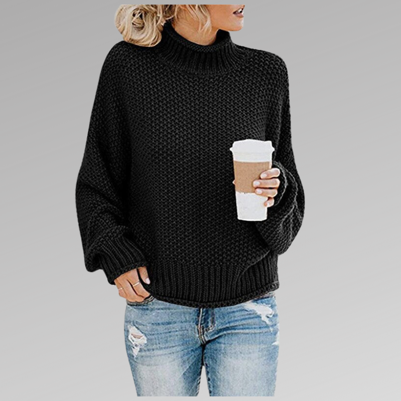 Suéter Oversized de Gola Alta em Malha de Cable para Mulheres