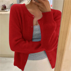 Cardigan Feminino de Malha Suave – Gola Redonda, Fechamento com Botões e Punhos Canelados