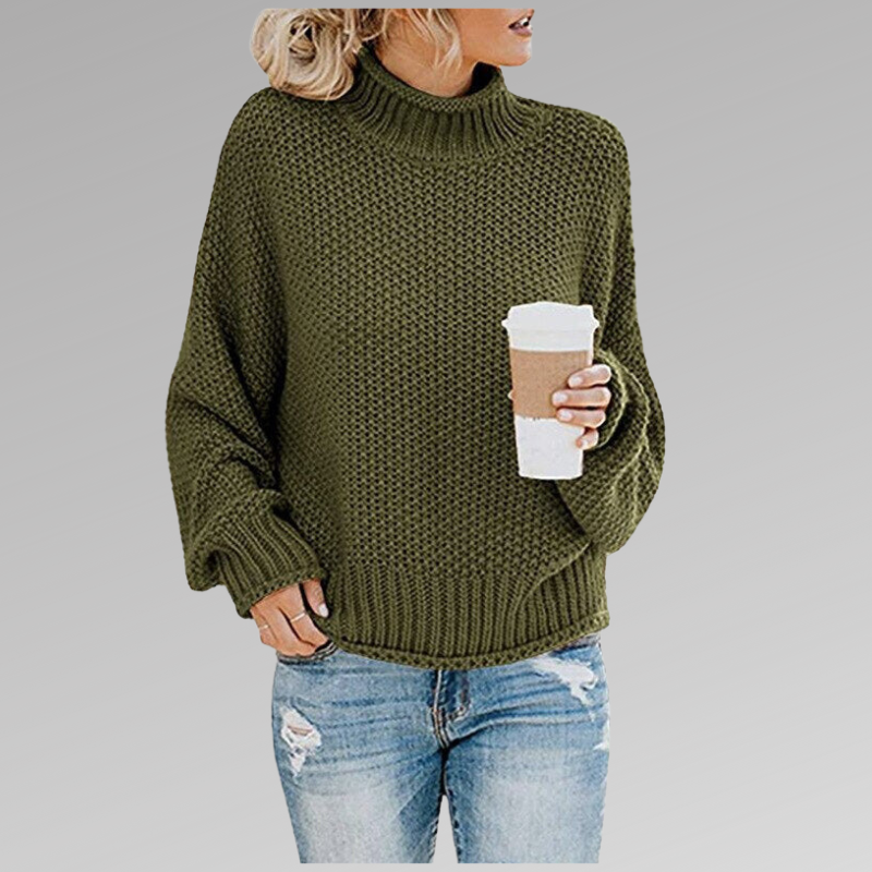 Suéter Oversized de Gola Alta em Malha de Cable para Mulheres