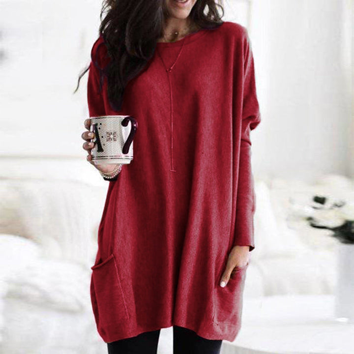 Vestido de Suéter Feminino com Práticos Bolsos