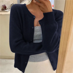 Cardigan Feminino de Malha Suave – Gola Redonda, Fechamento com Botões e Punhos Canelados