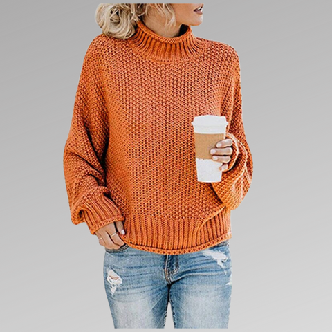 Suéter Oversized de Gola Alta em Malha de Cable para Mulheres
