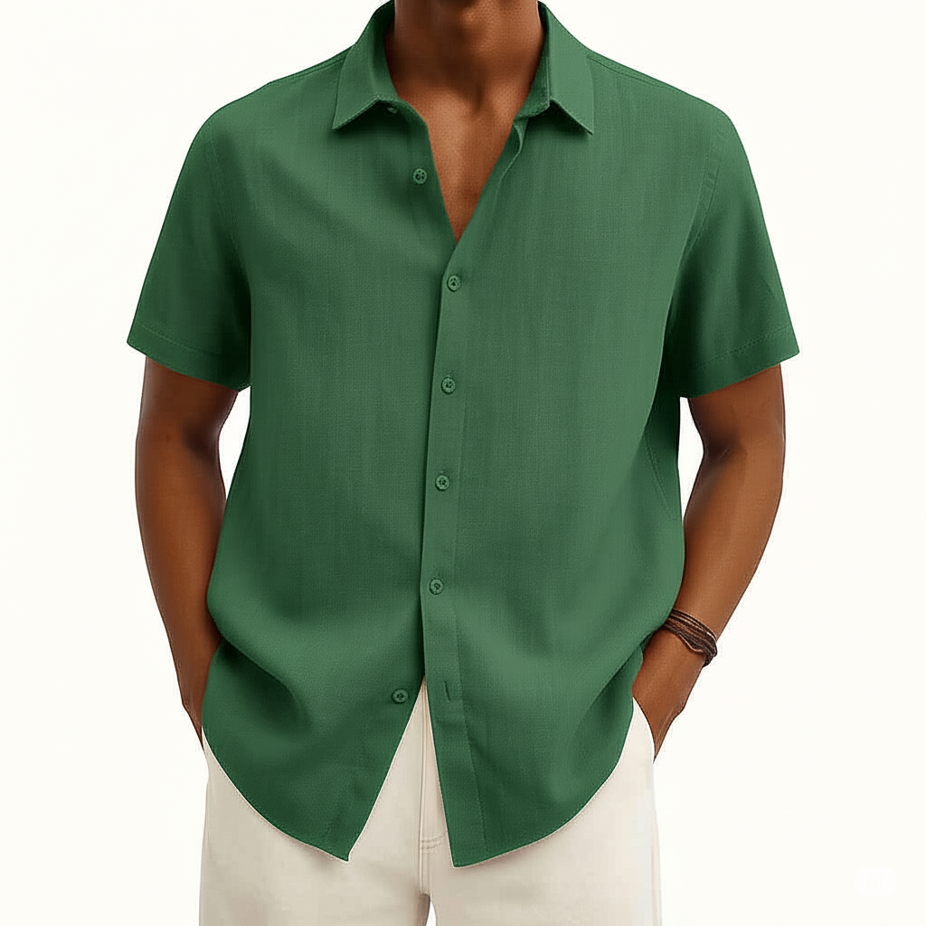 Camisa Casual Masculina de Manga Curta com Botões