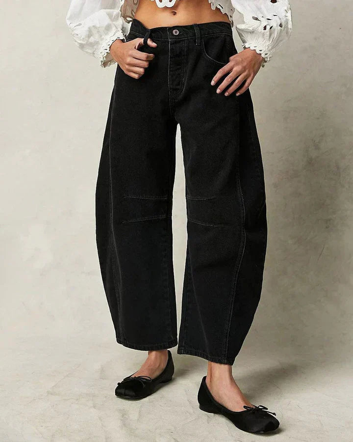 Jeans Femininos de Cintura Média com Corte Barrel