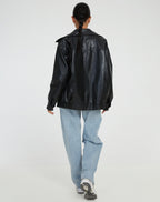 Casaco Oversized Leve de Couro Feminino