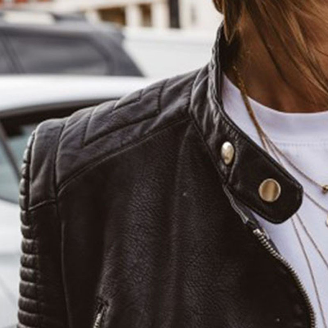 Casaco de Couro Elegante com Estilo Clássico – Feminino