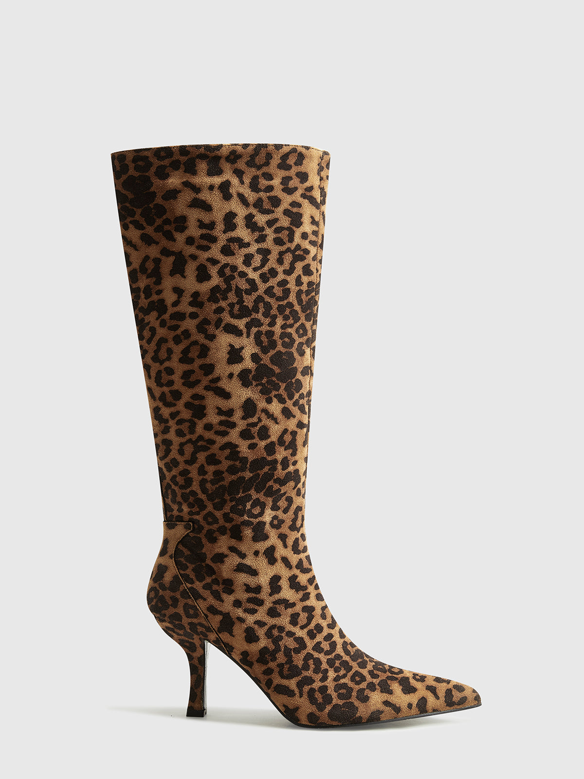Botas Altas de Leopardo para Mulheres com Bico Fino e Salto Médio – Elegantes e Confortáveis