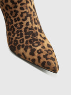 Botas Altas de Leopardo para Mulheres com Bico Fino e Salto Médio – Elegantes e Confortáveis