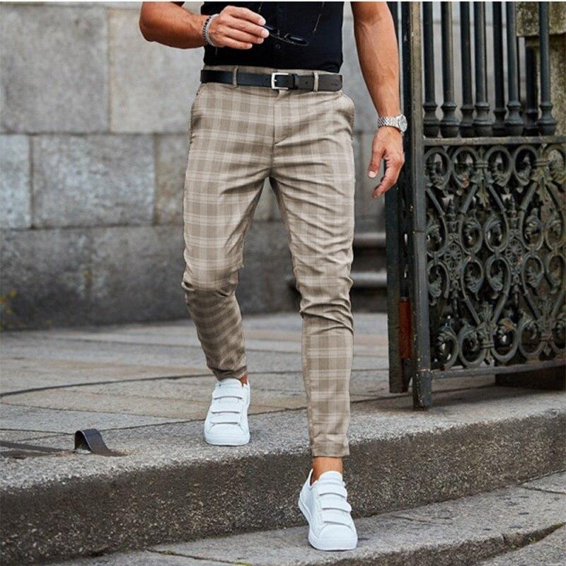 Sascha | Elegantes Calças Chino Xadrez Masculinas