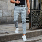 Sascha | Elegantes Calças Chino Xadrez Masculinas