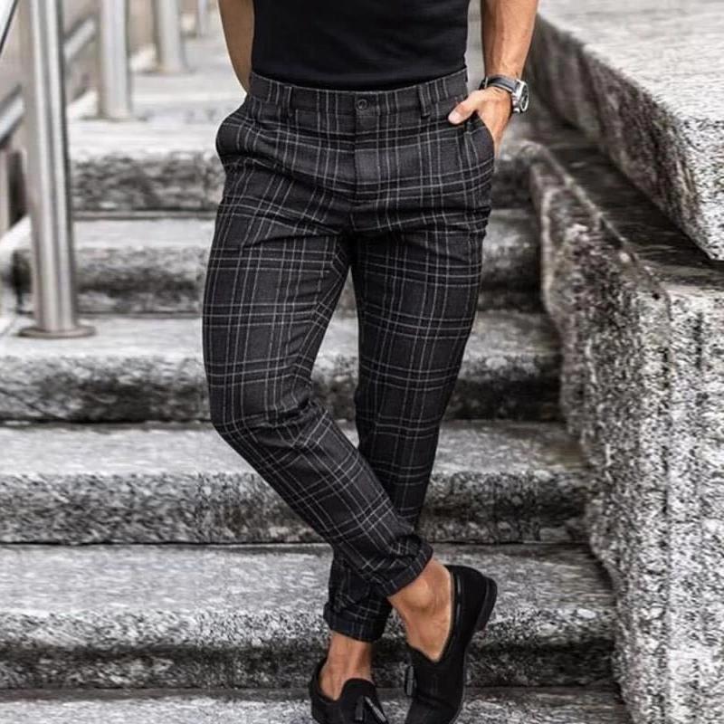 Sascha | Elegantes Calças Chino Xadrez Masculinas